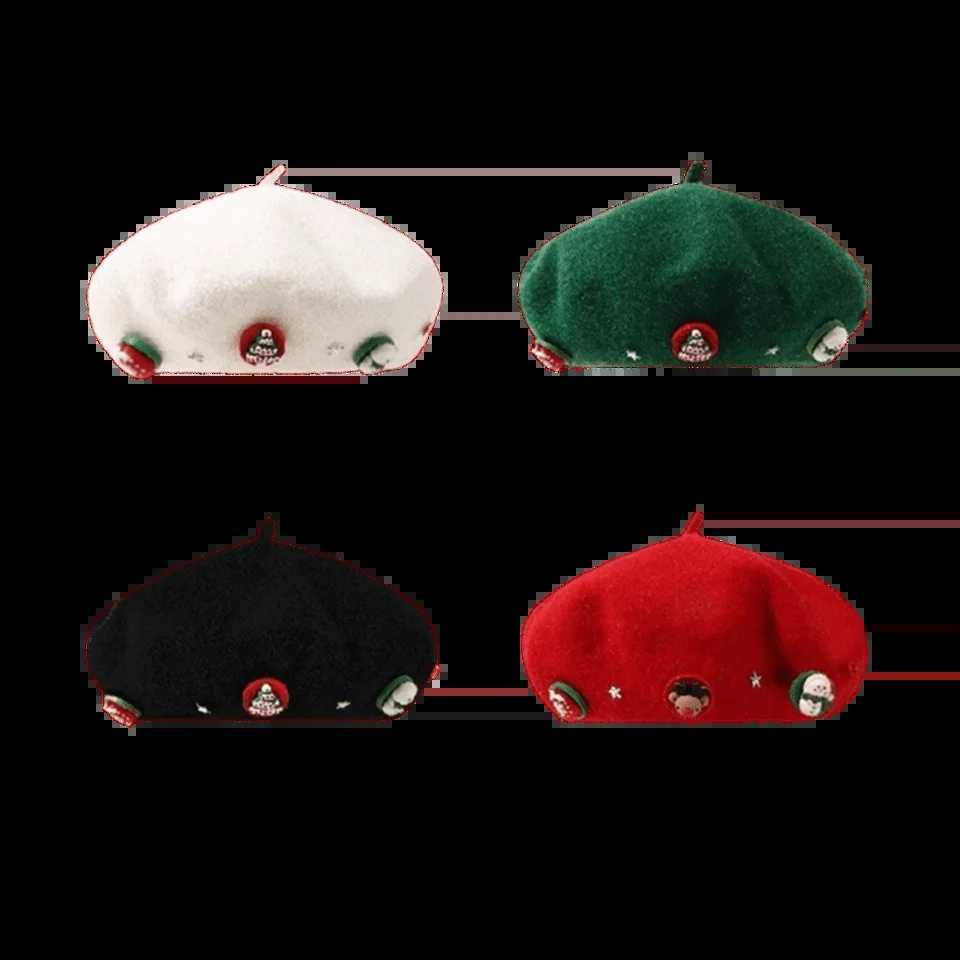 Personality Woolen Christmas Beret Star Solid Color Wool Beret Warm Korean Style Painter Hat Winter J251125