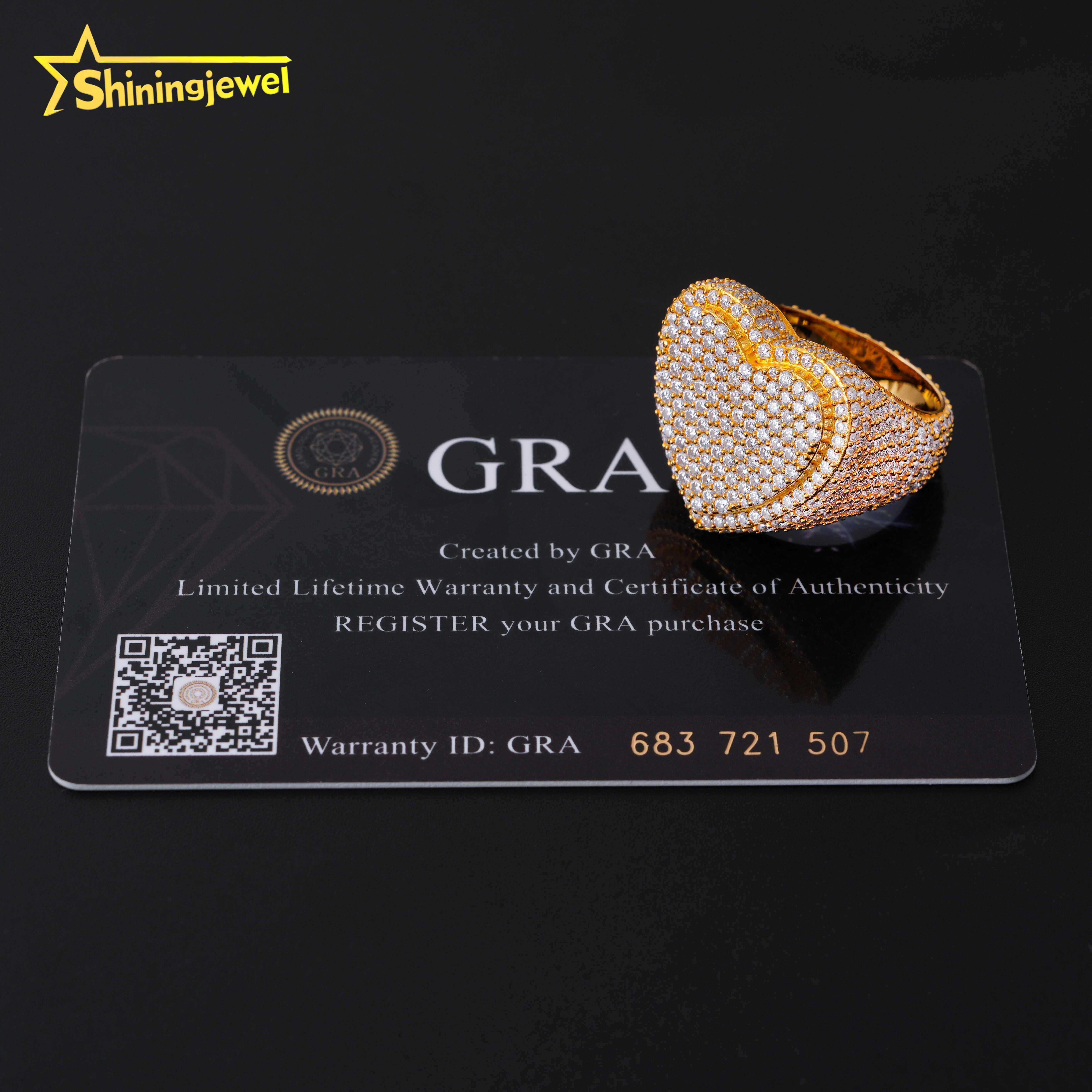 Fully Iced Out Heart Design 925 Silver Two Tone Men GRA Certificate Moissanite Hip Hop Ring