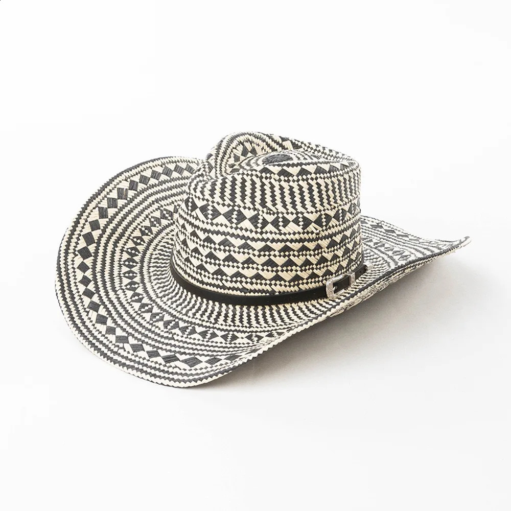 Bohemian Straw Hat Summer Outdoor Travel Beach Hat Cowboy Hat Womens Checkered Hat Fashion Jazz Hat Mens and Womens 250423