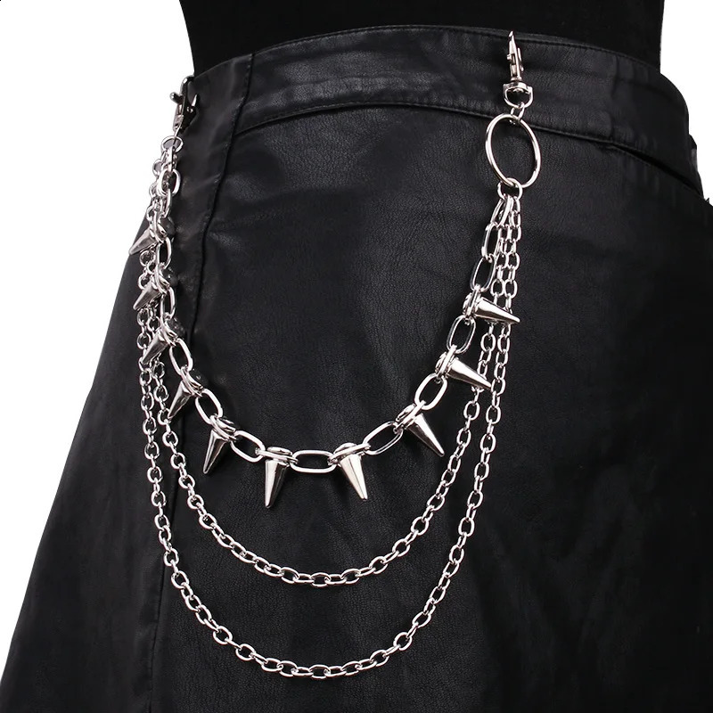 Punk Metal Cross Rivet Layered Chain Keychains for Men Women Waist Key Chain Wallet Jeans Hip-hop Pants Belt Jewelry Accessories 250424