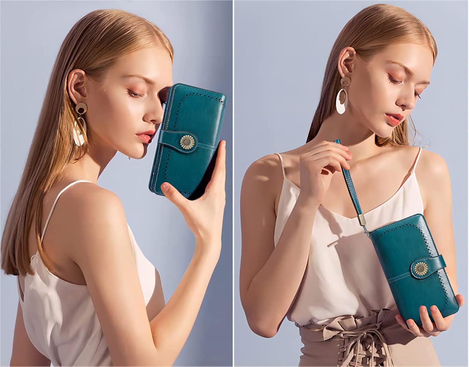Wallets For Women Genuine Leather Credit Card Holder With RFID Blocking Large Capacity Wristlet