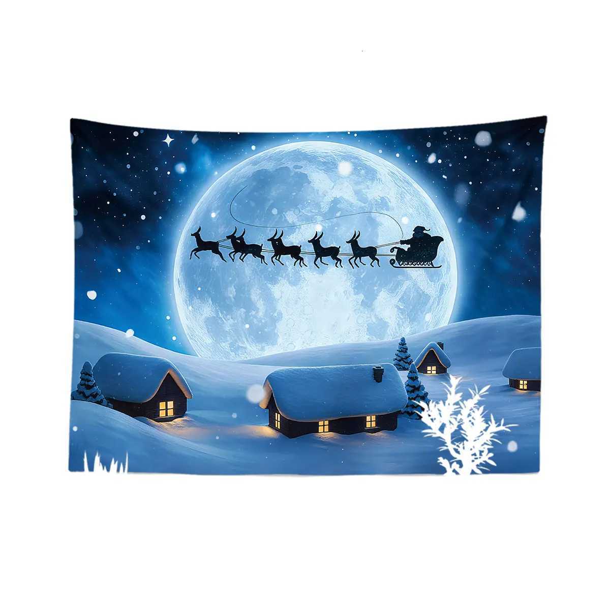 1pc Christmas Eve Santa Claus Sled Print Tapestry Living Room Wall Decoration Multi Size Background Cloth Machine WashableM251125
