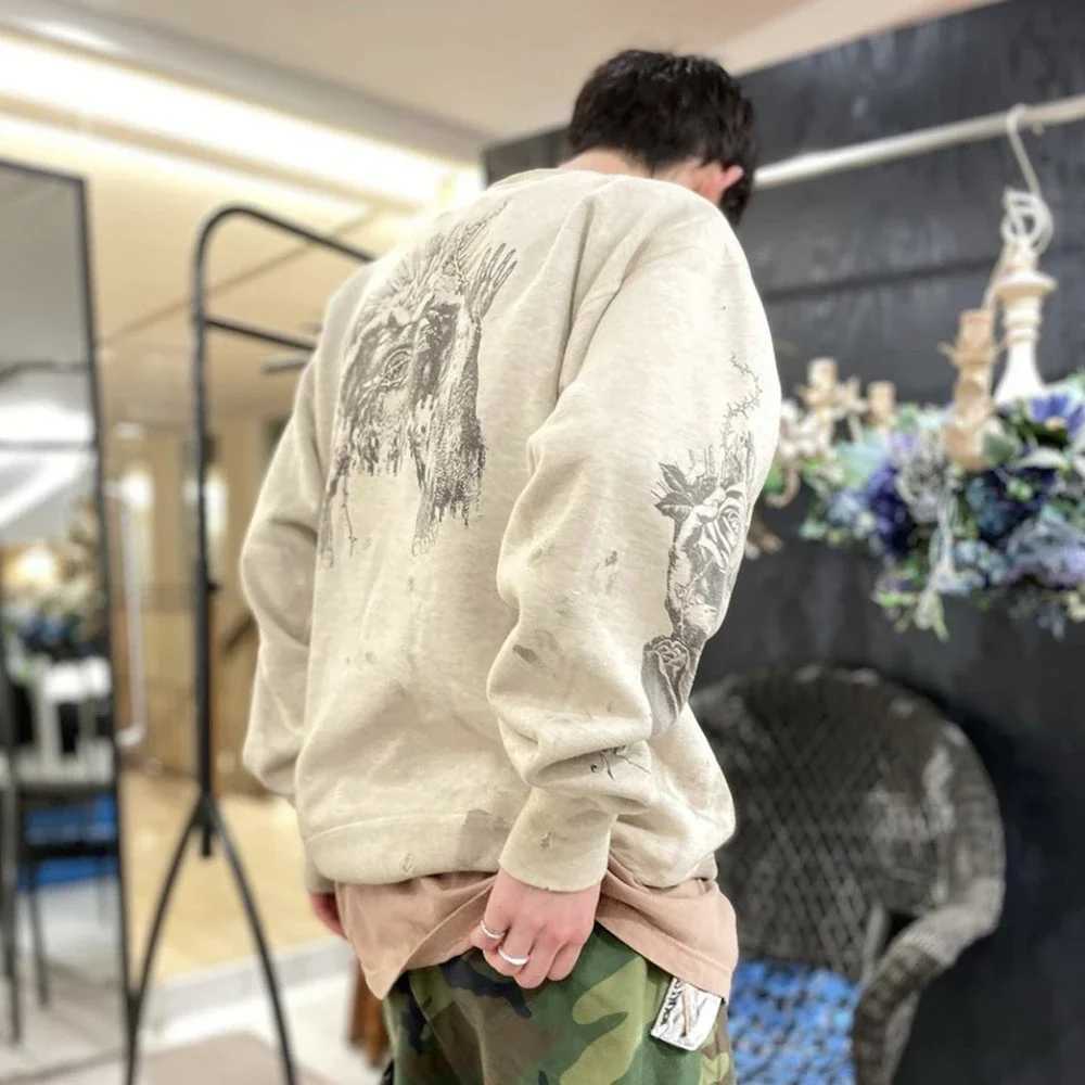 Frog Drift Saint of Michael Streetwear Retro Clothing Graffiti Printed Cotton Loose Top Ultra Thin Mens Sportswear M250425