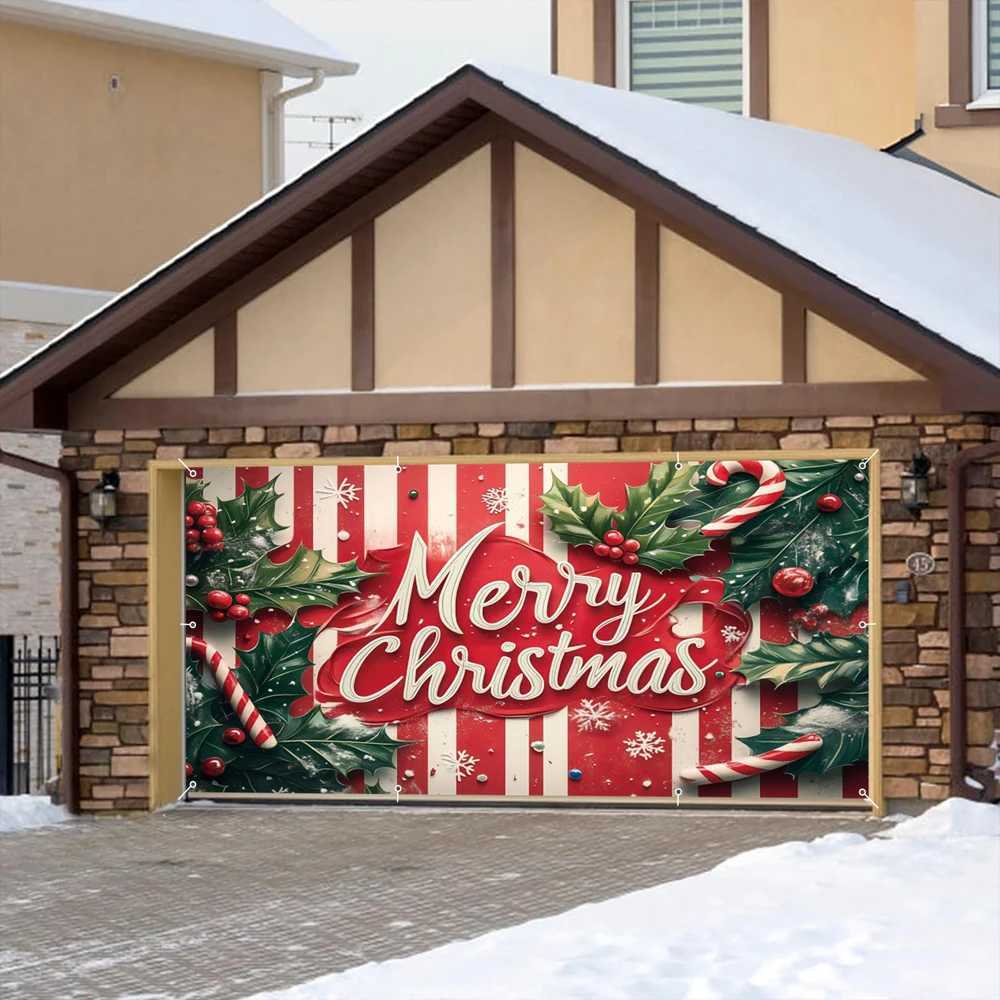 Merry Christmas Outdoor Backdrop Sweet Candy Green Leaf Design Home Courtyard Large Banner Garage Door Background DecorationM251125