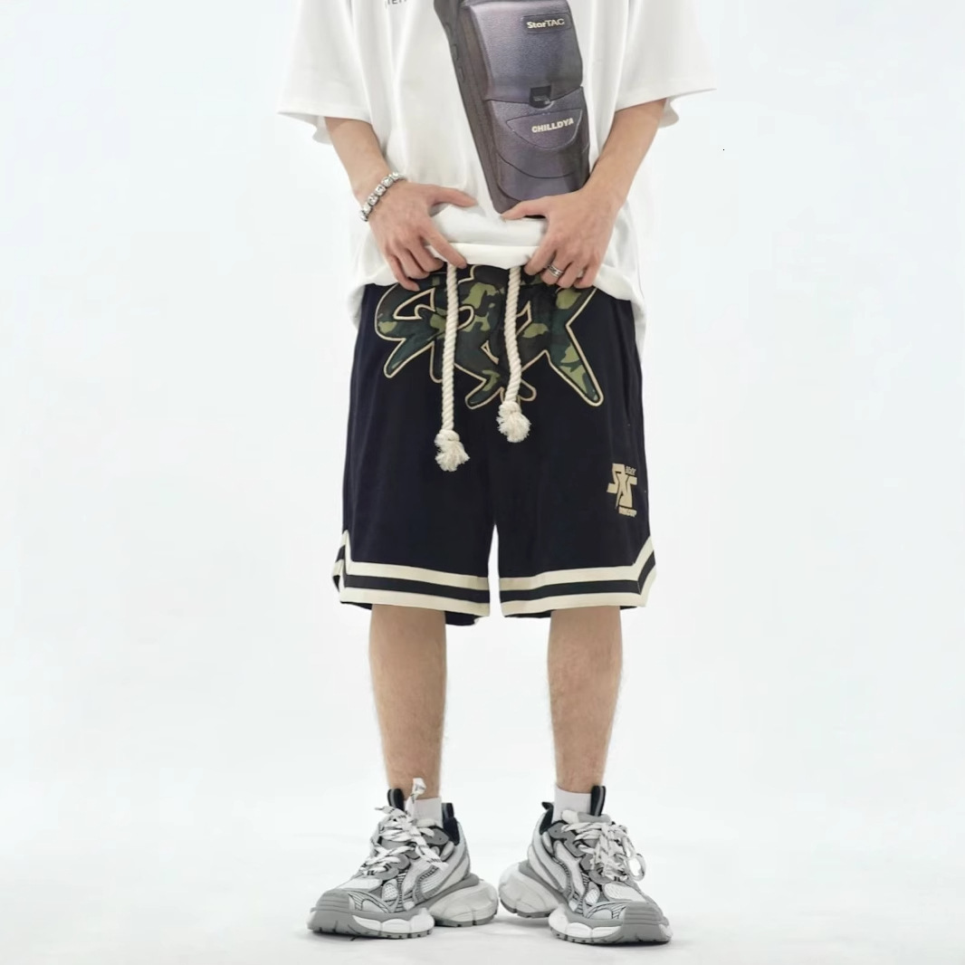 Loose fitting daily straight leg youthful and brand five quarter pants with letters, summer casual sports pants, men's trendy
