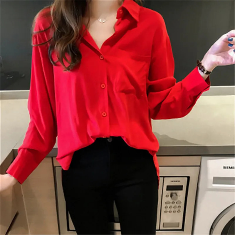 Blusa Womens Shirt Elegant Red Green Satin Shirt Collar Womens Formal Office OL Shirt Womens Top PZ1149 250418