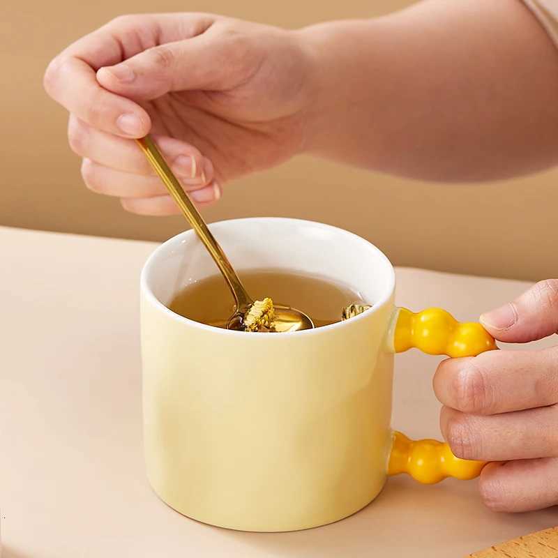 Ceramic Coffee Cup Pearl Handle Breakfast Milk Cup Office Home Baking Shop Dessert Milk Mug Office Afternoon Tea Coffee Cup Y251125