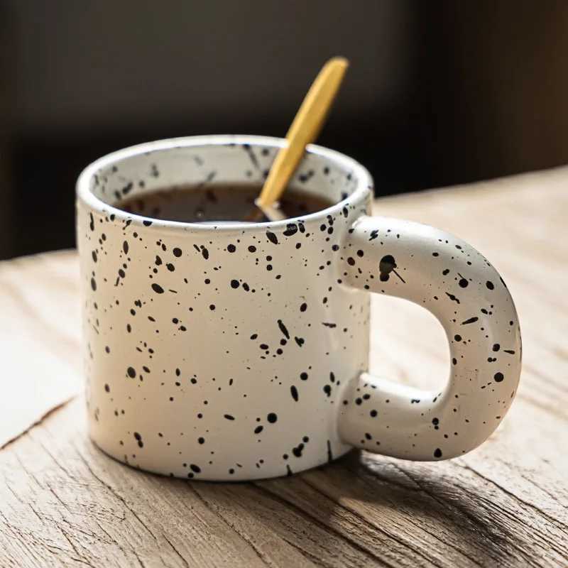 330ml Creative Ceramic Cup Home Breakfast Milk Oat Cups Splash Ink Wave Dot Mug Irregular Spotted Desig Thick Handle Coffee Mug Y251125