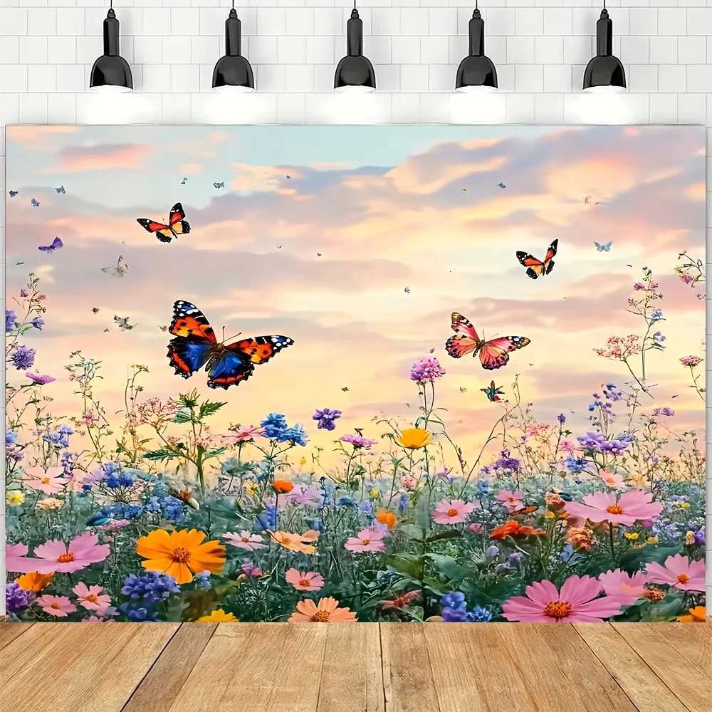 VIKAMA Dreamy Floral Butterfly Tapestry Orange Blossom Cluster Living Room Feature Wall Girly-Style Theme Room DecorM251125