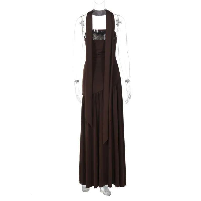 Dongdumaoyi Townlike Maxi Long Dress Pleated A Line Women Spring Summer High Split Backless Nightclub Sexy Party Dresses
