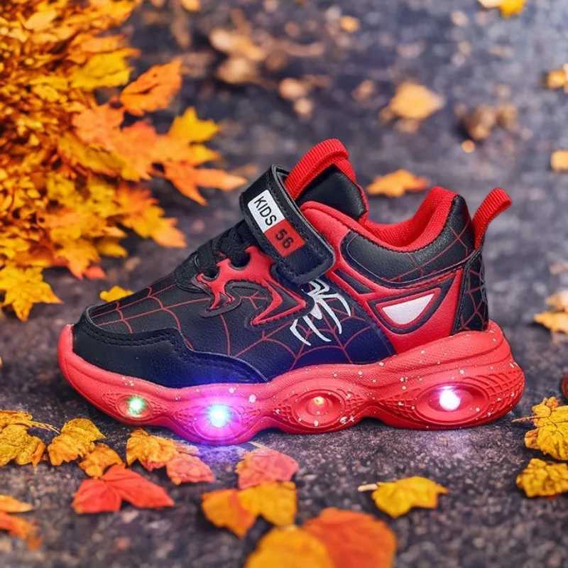 Cartoon Led Light Up Childrens Shoes Sneaker 1-6 Year Old Boys Girls Spring Autumn Casual Red Black Pu Leather ShoeW251125 XJ260303