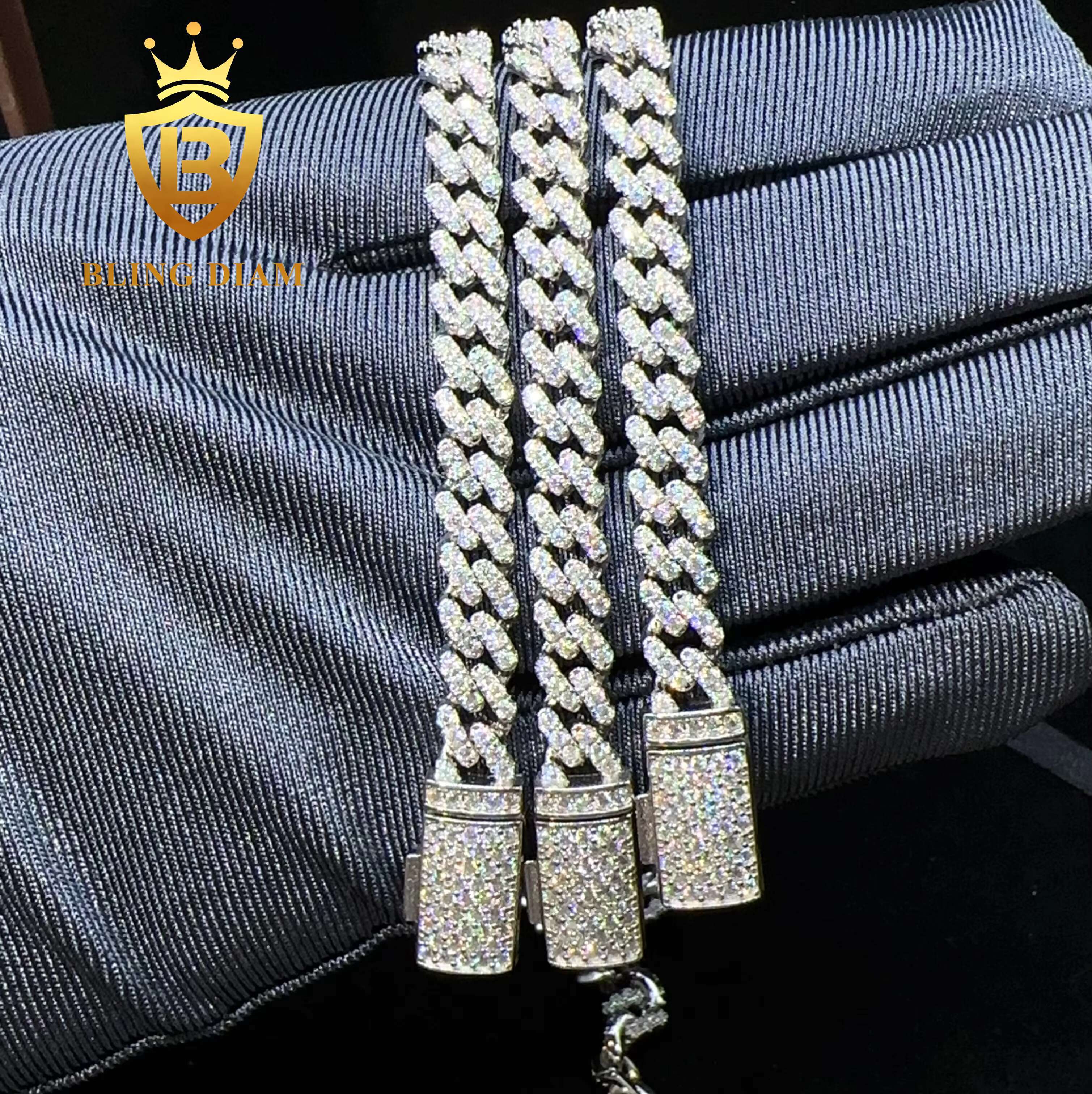 Fashion Hip Pop Jewelry 6mm Width Silver Plated Iced Out Cubic Moissaniteia Brass Cuban Link Chain Bracelet
