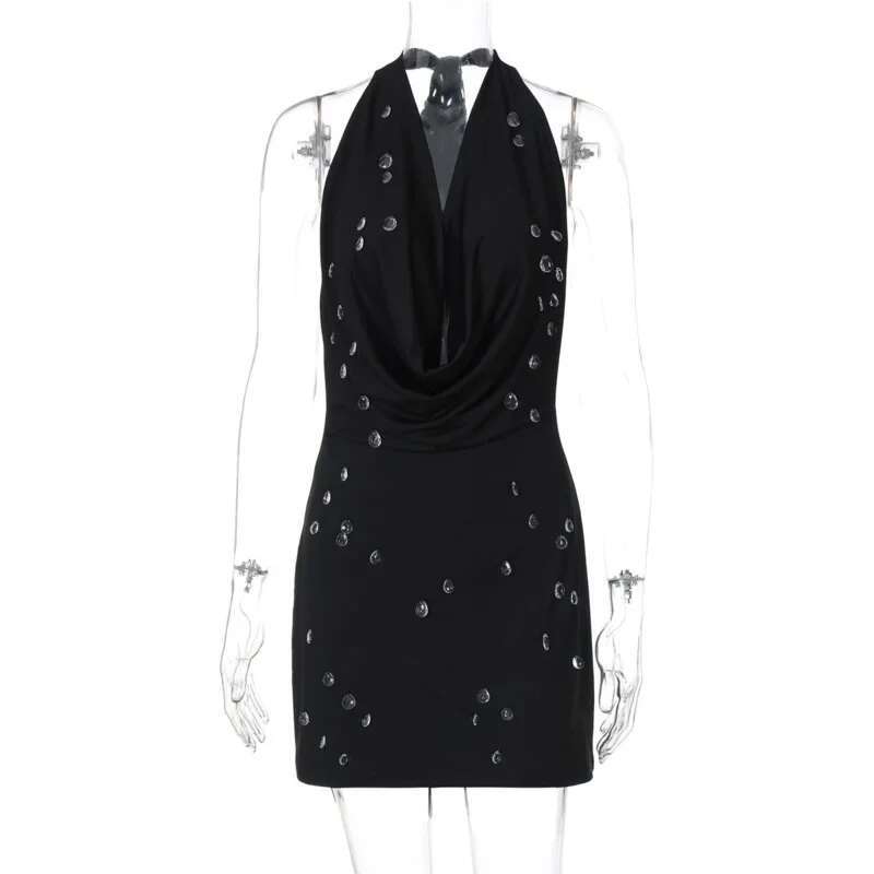 Dongdumaoyi Townlike Crystal Beading Slim Bodycon Dress Women Halter Mini Spring Summer Backless Nightclub Sexy Party Dresses
