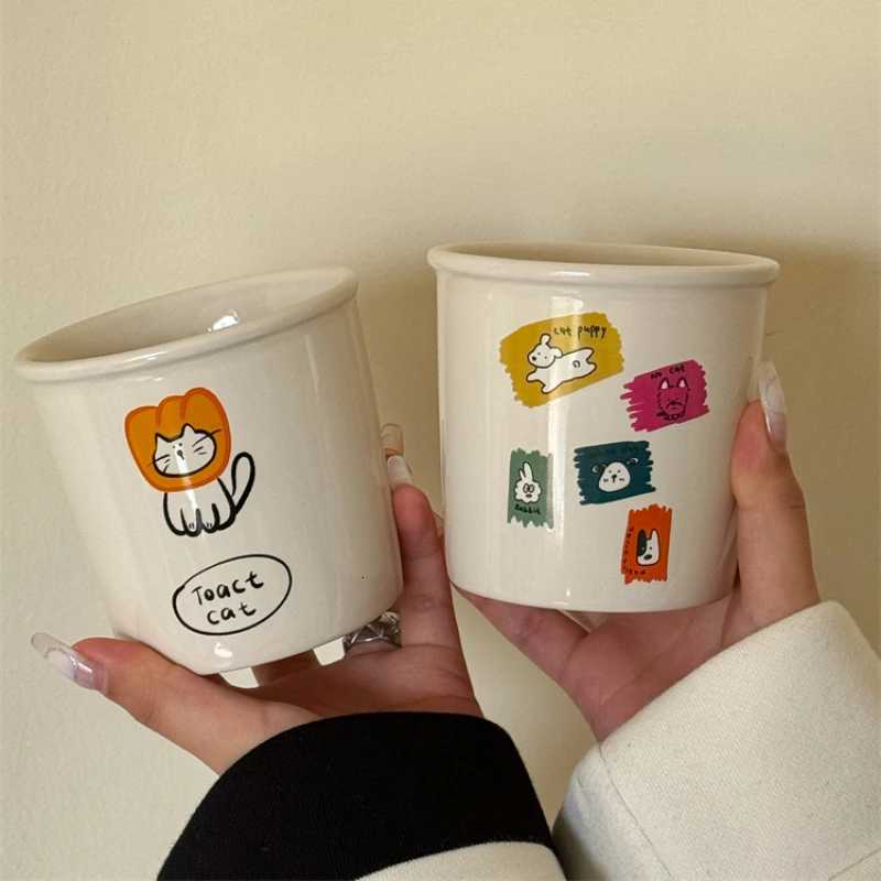 Holding Ceramic Cup Imitation Paper Cup High Appearance Level Mug Coffee Cup Breakfast Dessert Home Decor Water Tea Mug Set Y251125