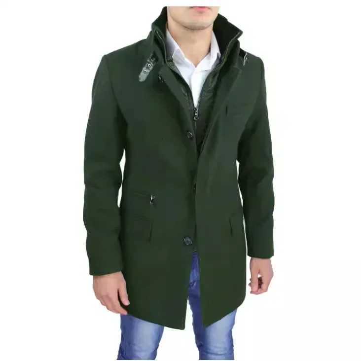 Pop 2024 Autumn And Winter New Product Mens Large-size Zippered Faux Two-piece Woolen Overcoat From Japan And South KoreaT251125