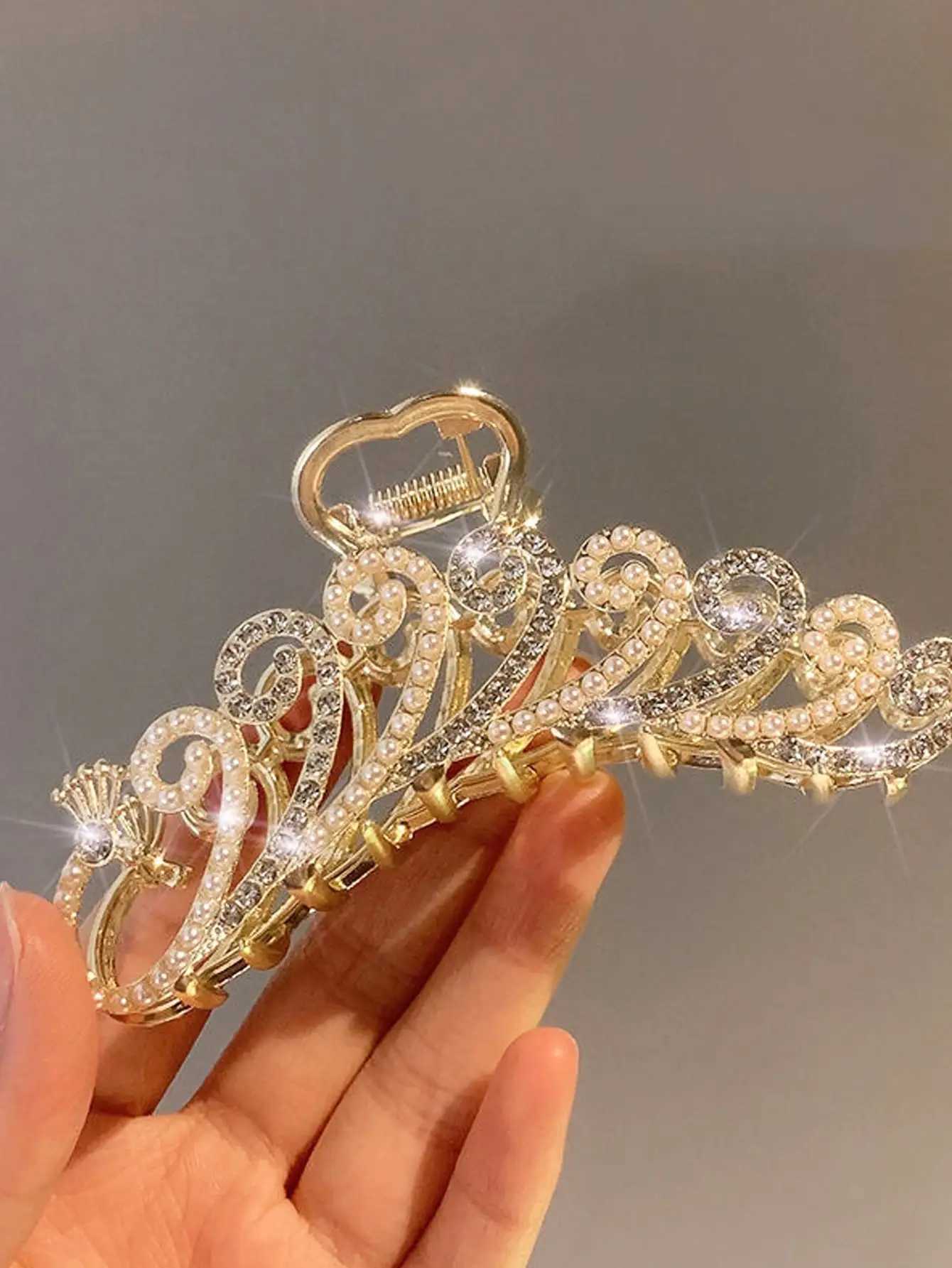 1 fashionable Exqusite crystal peacock pearl hair claw suitable for womens party small ponytail hair accessoriesT250425