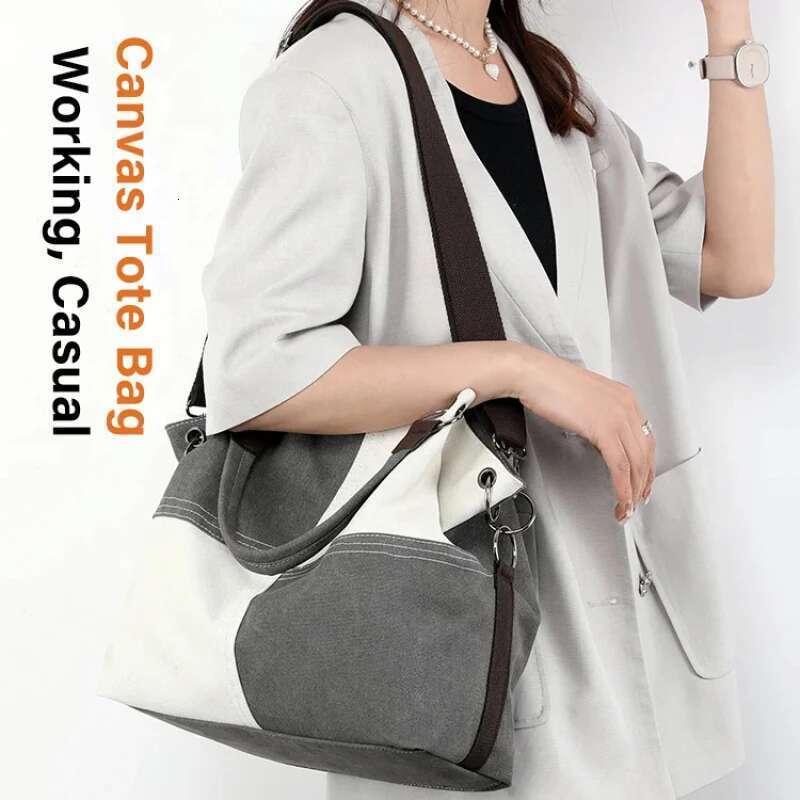 Casual Ladies Canvas Fashion Hundred Hobo Handbag Crossbody 2024 Trend New Splicing Color Collision Shoulder Women's Bag