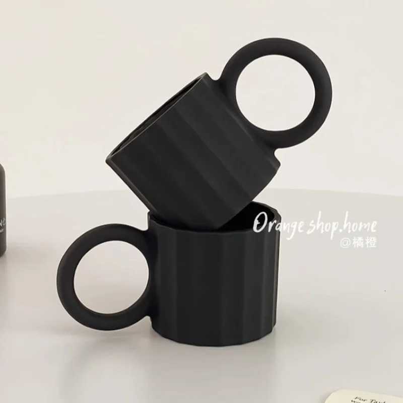 European Style Black Frosted Glass Coffee Cup with Wood Tray Cafe Restaurant Frosted Black Glass Mugs Decal Couple Cups Drinking Y251125