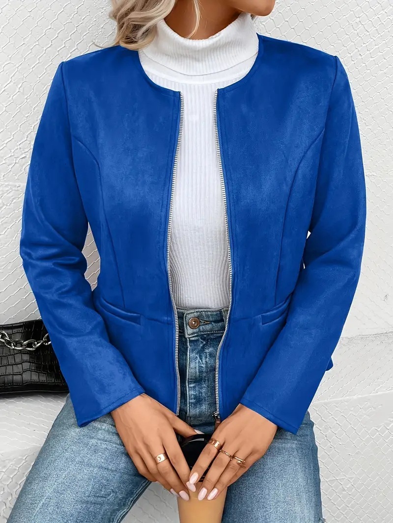 2024 autumn and winter slim fit and slimming temperament commuting zipper long sleeved jacket for women