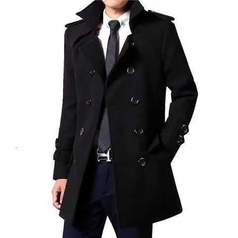 Winter Woolen Double-breasted Trench Coat for Men Medium-length Slimming Overcoat British StyleT251125