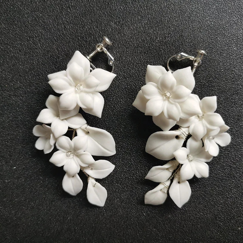 SLBRIDAL Handmade Rhinestone Crystal Pearl Ceramic Flower Bridal Pendant Earrings Wedding Pendant Earrings Fashion Womens Jewelry 250422