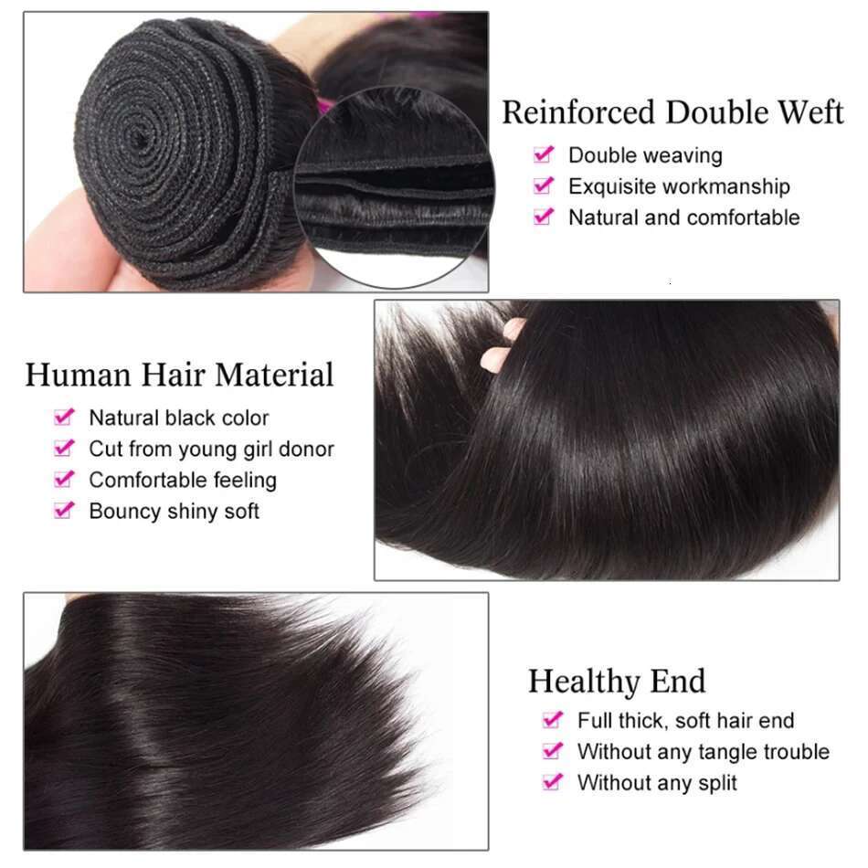 8-32 Inch Bone Straight Weave 12 A Brazilian Natural Color 100% Remy Human Hair Extension 1 3 4 Bundles Weft
