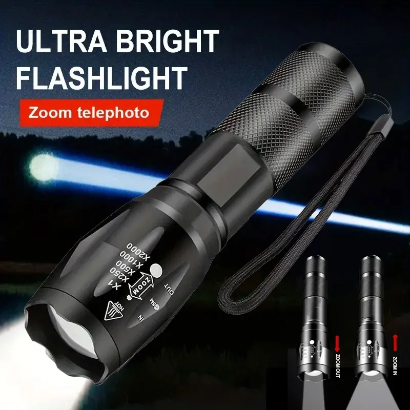 High Power Rechargeable LED Flashlight Zoomable Tactical Torch Ultra Powerful Led Spotlight Built-in Battery For Outdoor Hunting Camping Light