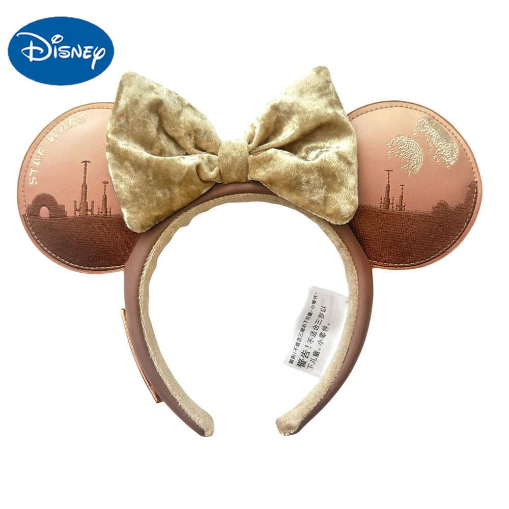 Disney Mickey Mouse Ears Headband 2025 PU Leather Embroidered Bow Minnie Ears Headwear for Adult Kids Holiday Hairband X250425