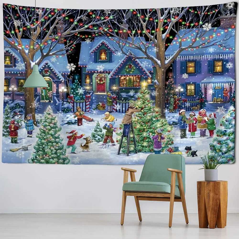 Christmas tapestry wall hanging elk Santa Claus Christmas tree New Year gift home wall fabric decoration living room bedroomM251125