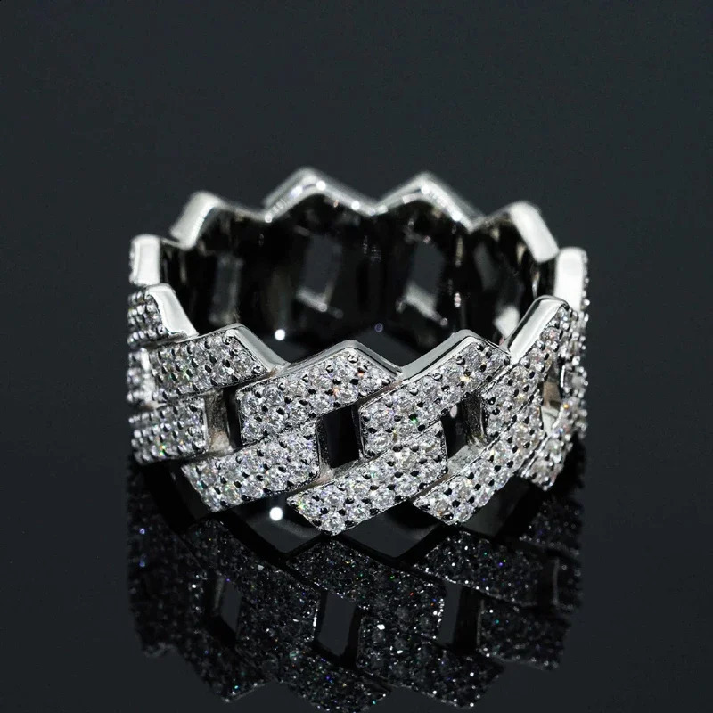 NKHOG Hip Hop Charm Cuban Ring S925 Silver Pass Diamond Test Women Men Chain Rings Fine Jewelry Band Gifts No Fade 250425