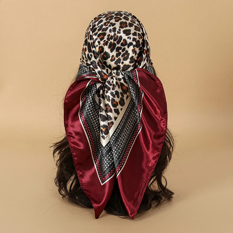 2025 Fashion Leopard Print Hijab 90cm Silk Scarf Scarves Women Shawl Wrap Muffler 250424