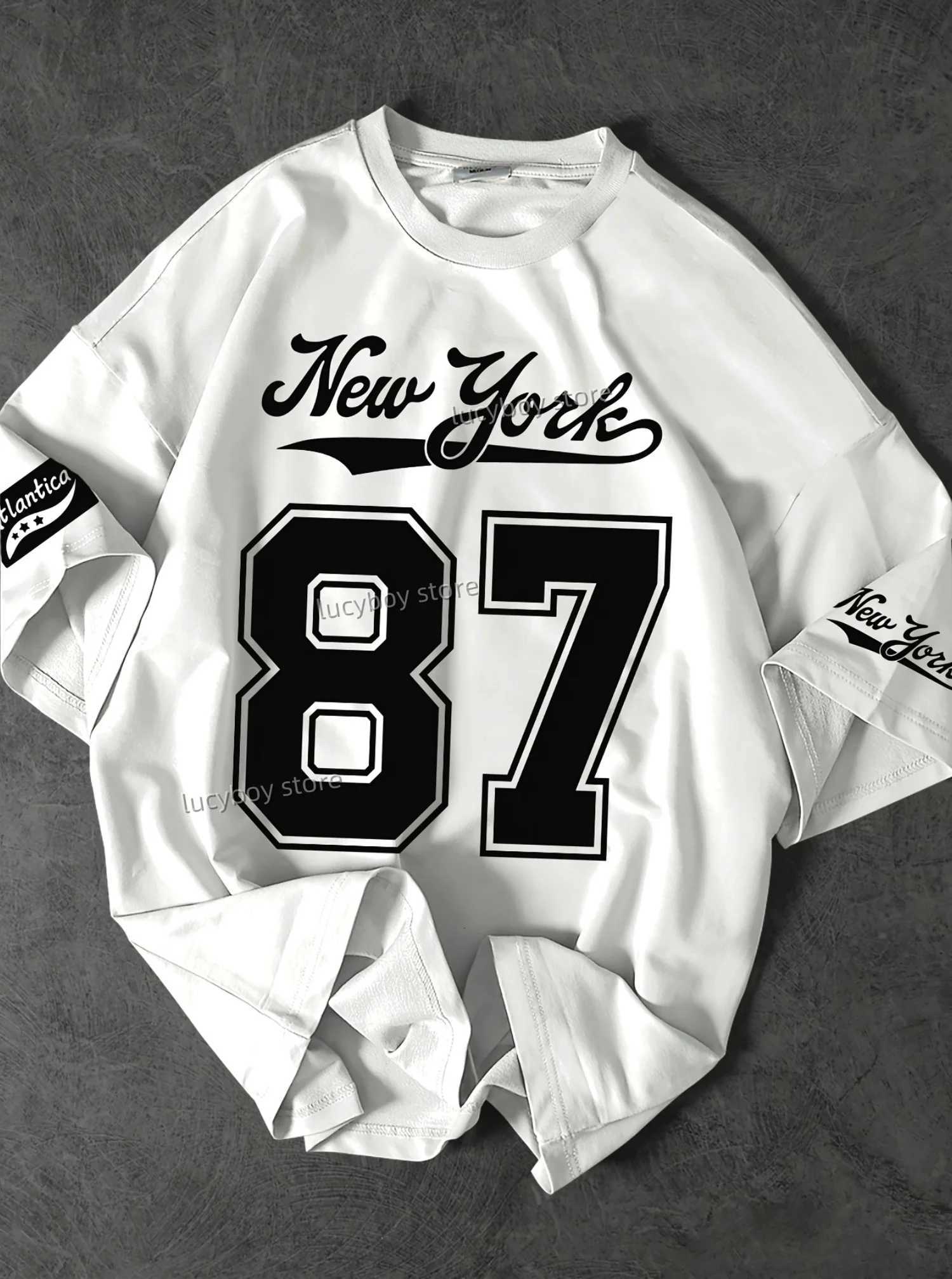 2025 No. 87 New York Printed Mens Shirt Mens Short Sleeve Sports Football T-shirt Retro Large Stripe T-shirt Mens Clothing W250425