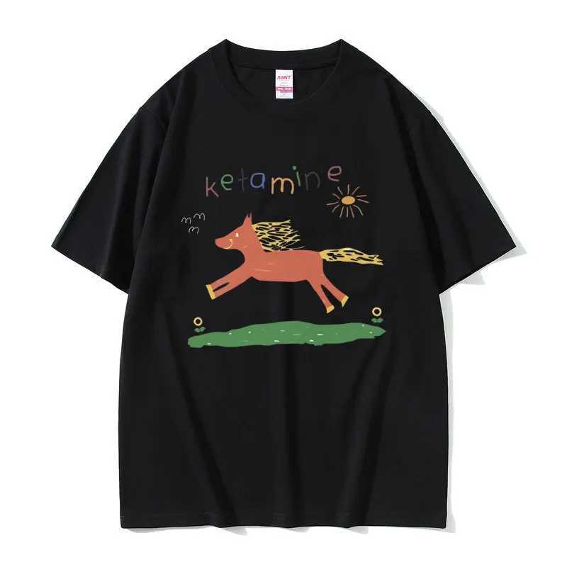 Interesting ketamine horse graphic printed T-shirt for mens casual jokes humorous meme T-shirt for mens pure cotton T-shirt for mens oversized T-shirt