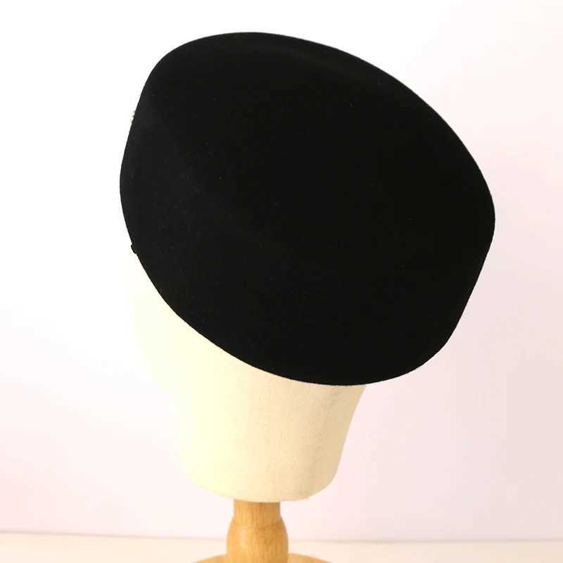 100 Wool Beret Hats for Women Autumn Art Black French Retro Felt Pillbox Hat Plain Cap Fascinator Hat Barette J251125