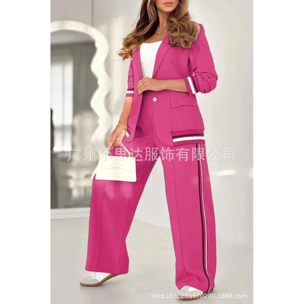 Spring Fashion Casual Loose Button Suit Wide Leg Pants Two Piece Set Women