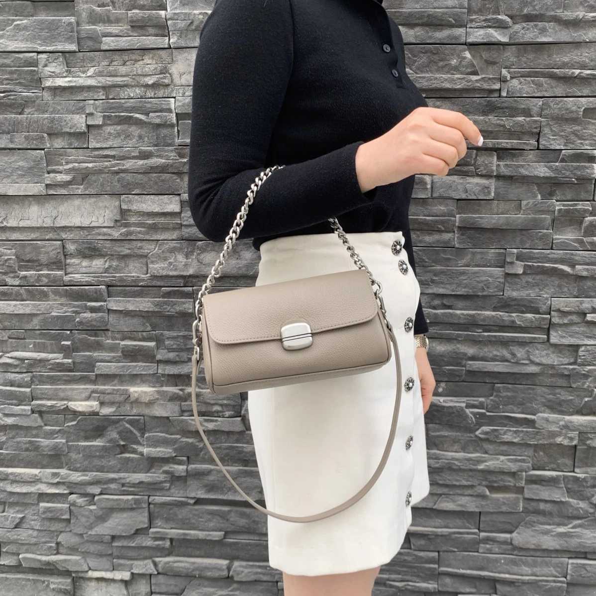 Genuine Leather Womens Luxury Crossbody Small Bag - Soft Cow Leather Commuter Chain Strap Shoulder Bag for Everyday Chic W250421
