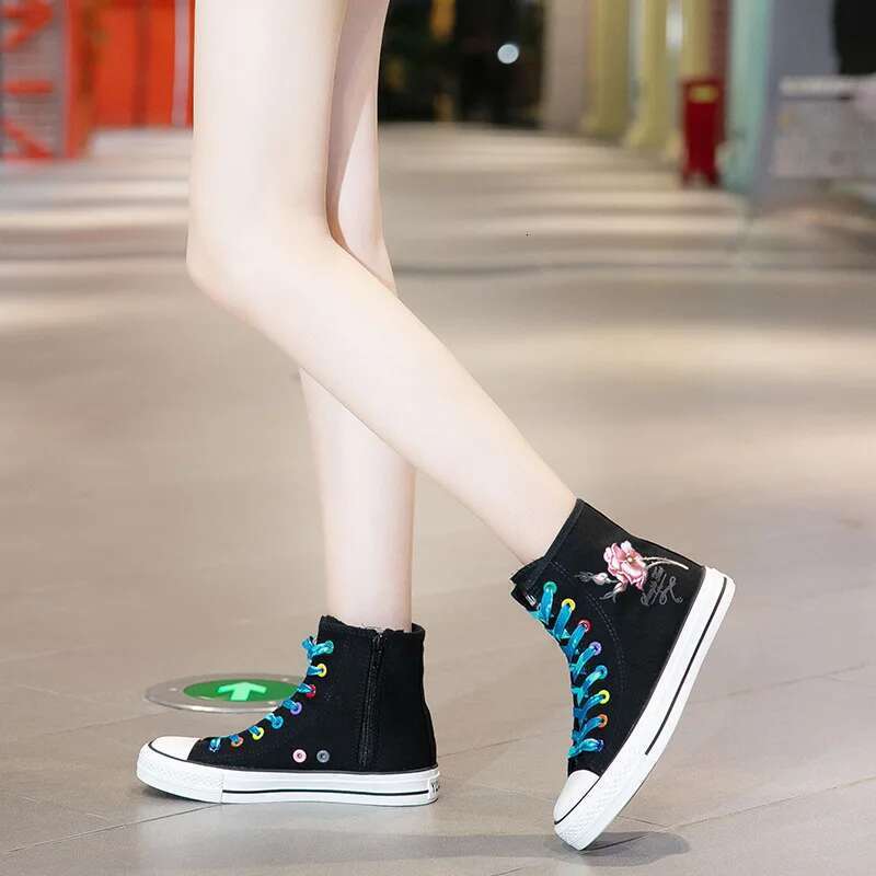 Spring and summer new color lace-up side zipper short canvas shoes flat inner heightening casual large size fashion women's shoe