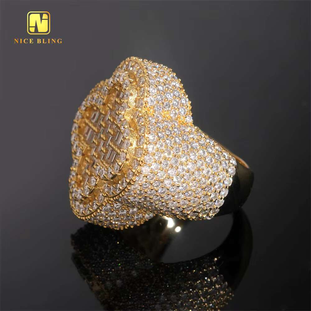GRA Certificate Baguette Hip Hop Rapper VVS Moissanite Fine Jewelry Diamond Men Rings Iced Out Jewelry 925 Silver Clover Ring