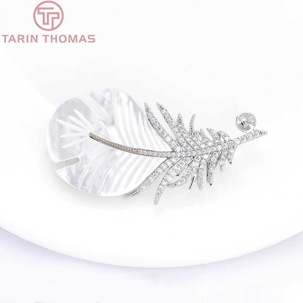 10315 1Piece 24K Gold Color Brass and Natural Seashell Feather Shaped Brooch High Quality DIY Jewelry Making Accessories J251125