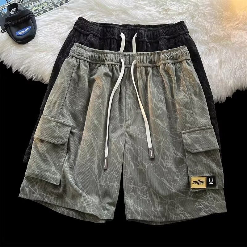 Multi pocket workwear shorts men's 2025 new summer trendy brand American functional loose straight leg five quarter pants