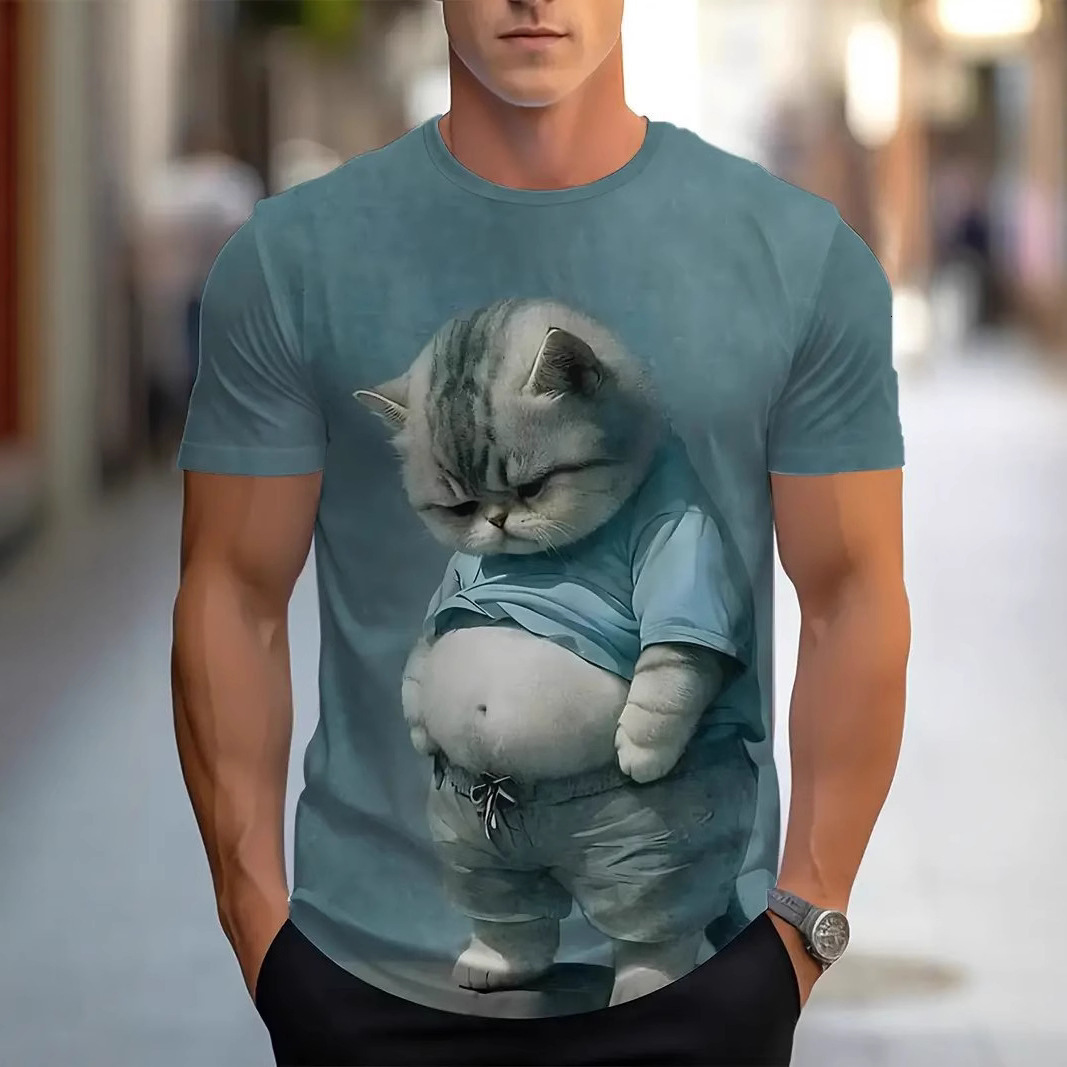 Fashion Designer Short Sleeve 3D Digital Printing Cartoon Animal Printed T-shirt Summer Round Neck Men's Top