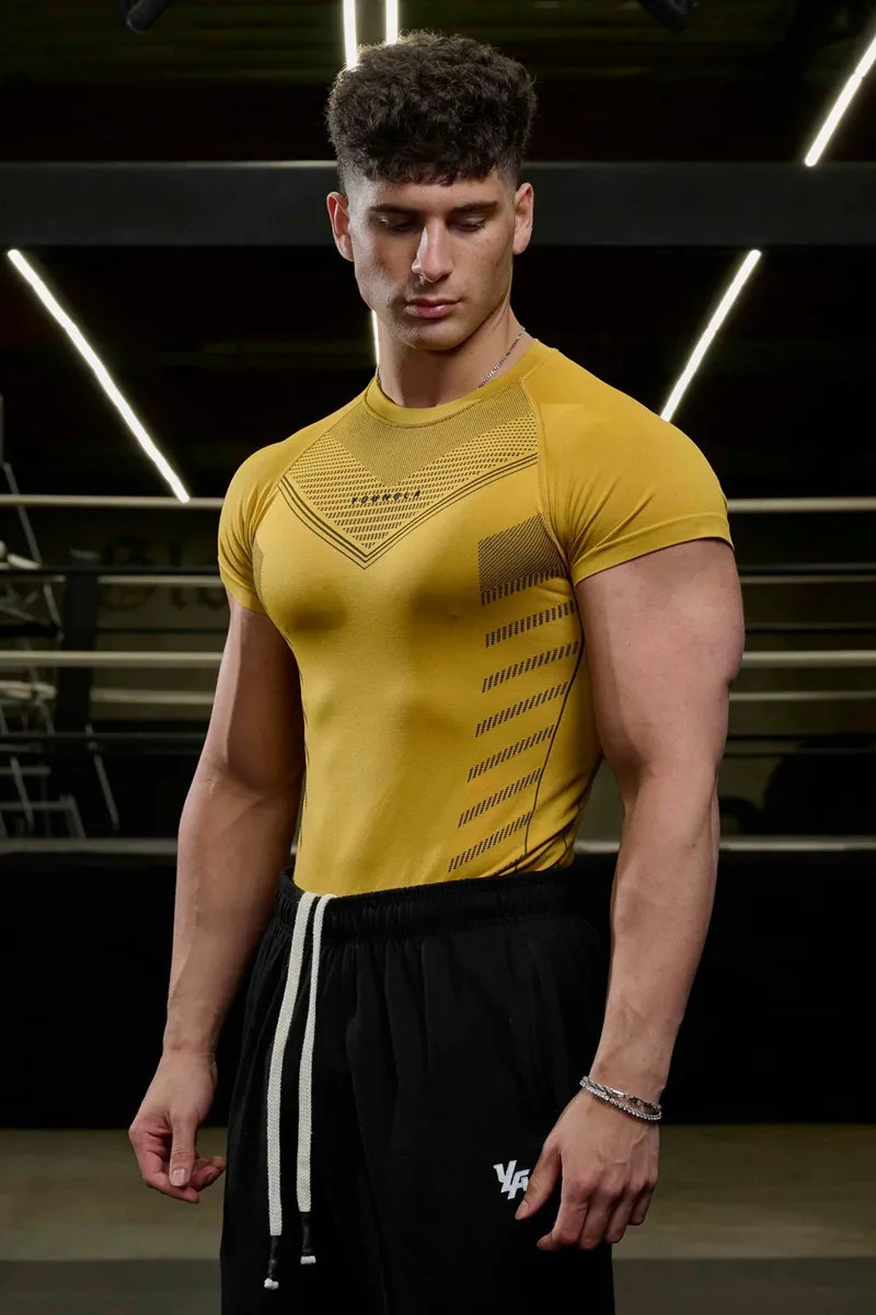 2024 Summer Fitness Clothing Sports Tshirt Muscle Tight Mens High Elasticity Short Sleeve Training 250417