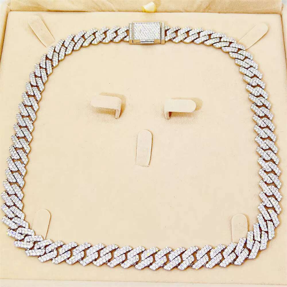 2022 Best Selling 12mm 2 Row Iced Out Flawless Moissanite Diamond Miami Cuban Link Chain