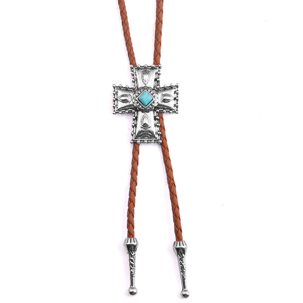 Punk denim bolo fashion tie cross turquoise sweater chain rope alloy pendant necklace