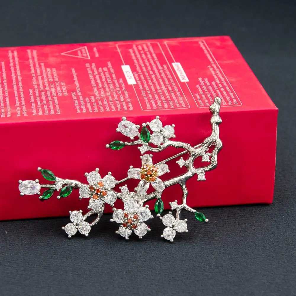 Elegant plum blossom flower cubic zirconia brooches pin lady scarf buckle wedding jewelry accessory for women A01920 J251125