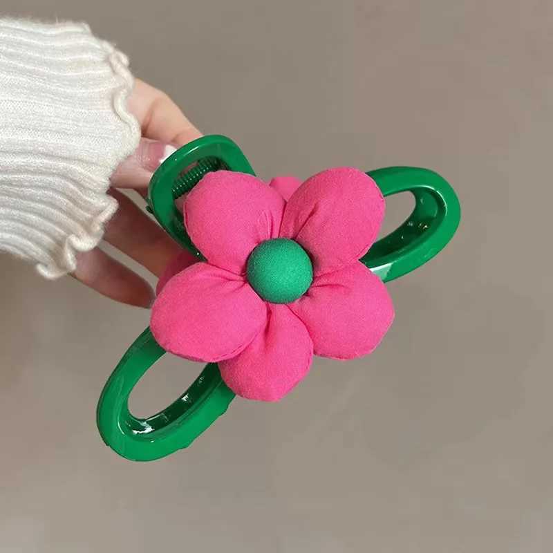 1 high-end contrast flower clip summer large hair clip backboard hair clip cute shark clipT250425