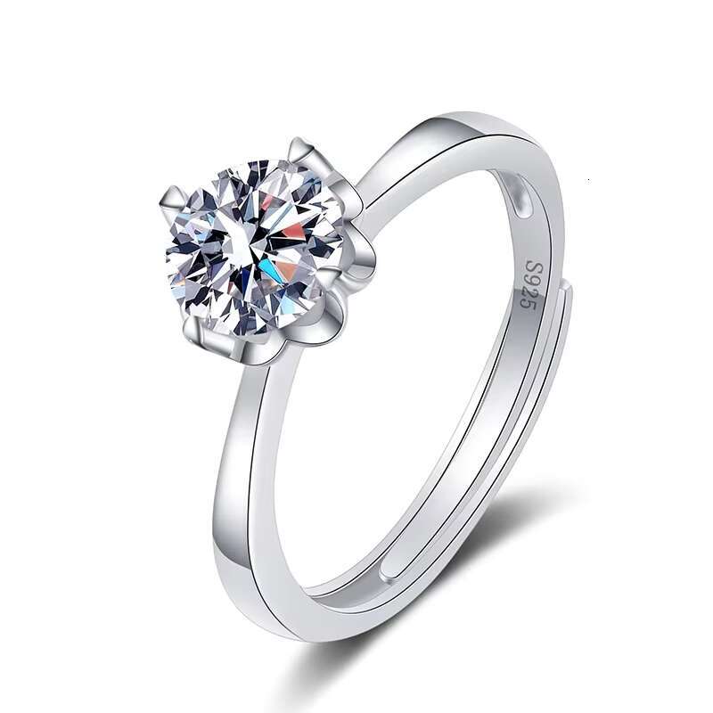 High Quality Moissanite Jewelry 1ct Moissanite Adjustable Ring 925 Silver Rhodium Plated for Engagement Wedding Gift
