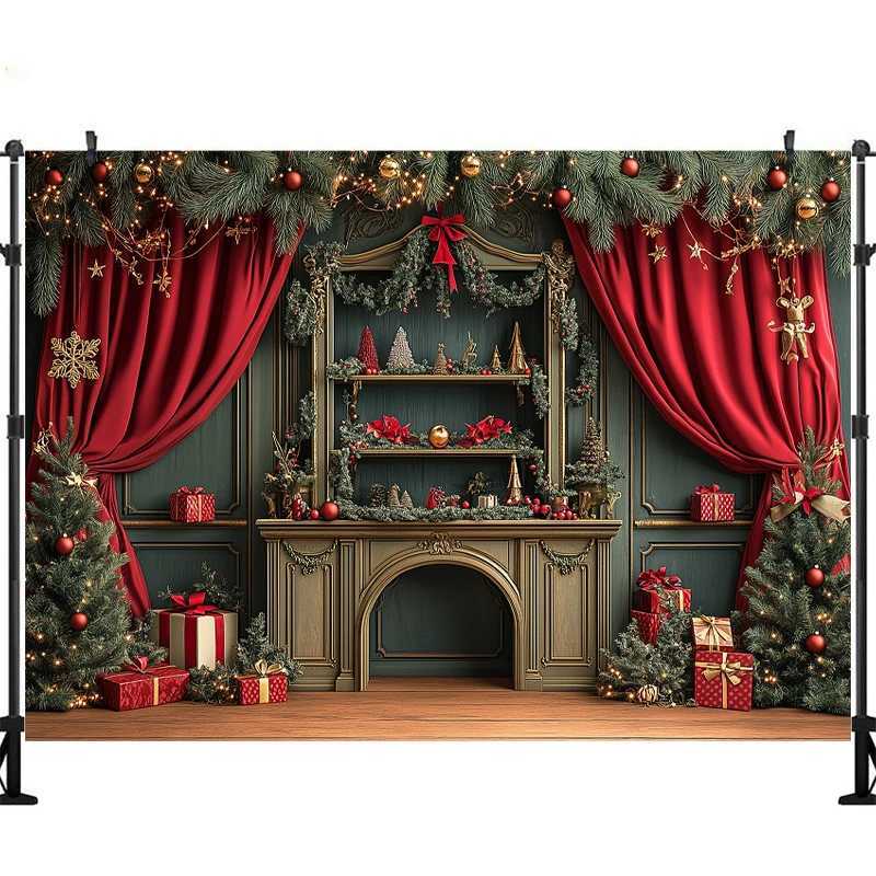 LS Christmas Cupboard Backdrops Kids Family Photography Child Adult Photocall Xmas Living Room Bookcase Trees BackgroundsM251125