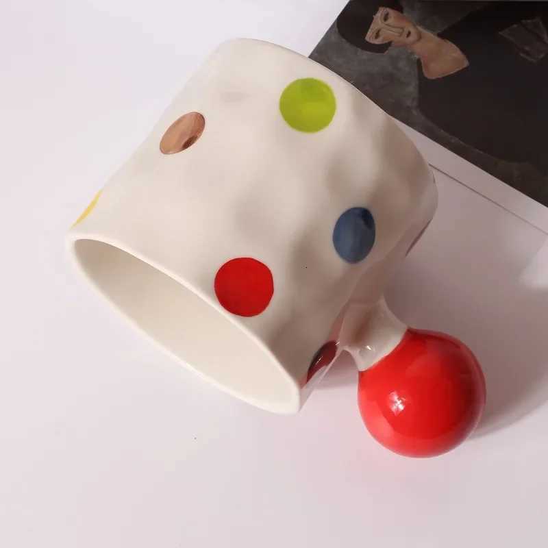 Fine Ceramic Heart Coffee Cup Red Polka Dot Drinking Cup Afternoon Camellia Tea Coffee Mug Heart Shaped Breakfast Milk Mug Gift Y251125