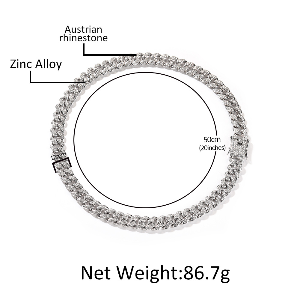 Elegant Alloy Cuban Chain Necklace with Glittering Diamonds - Versatile Neckwear Ideal for Both Genders